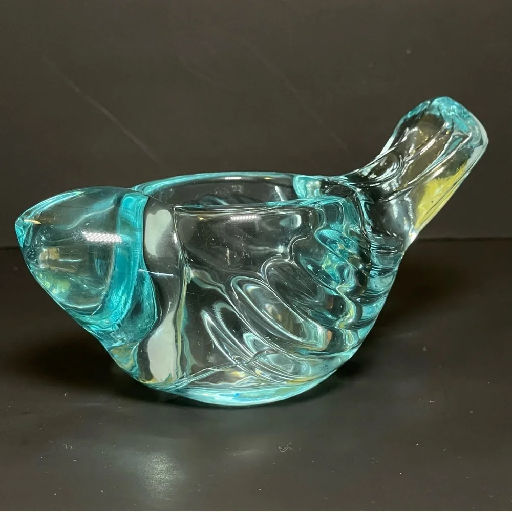Crate & Barrel Tweet Votive Candle Holders Aqua Glass Birds Set of 2